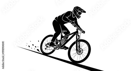 Mountain Biker Riding Downhill Fast.