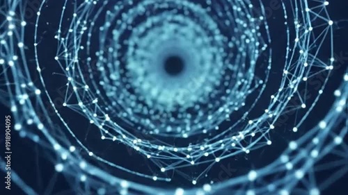 A swirling digital vortex of interconnected glowing particles.