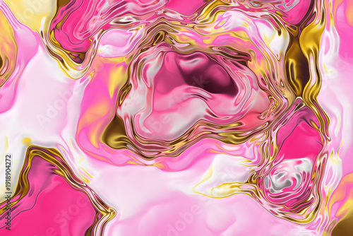 Wallpaper Mural Abstract metallic liquid glass background. 3D pink, gold fluid. Torontodigital.ca