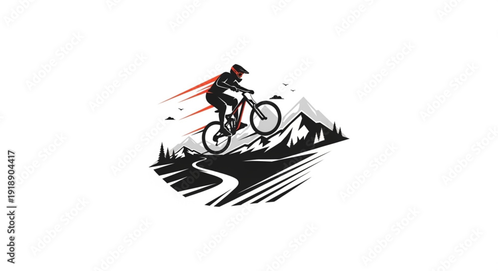 Fototapeta premium Mountain Biker Riding Downhill Fast.