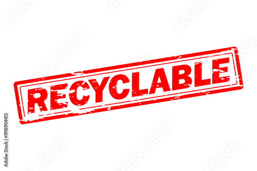 RECYCLABLE - Red Rubber Stamp with text RECYCLABLE
