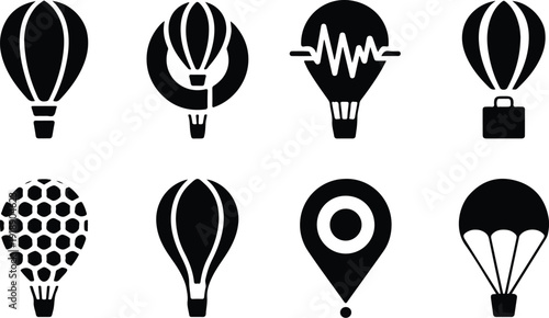 Hot Air Balloon Icon Vector Set Air Balloon Travel Adventure Icon Pack