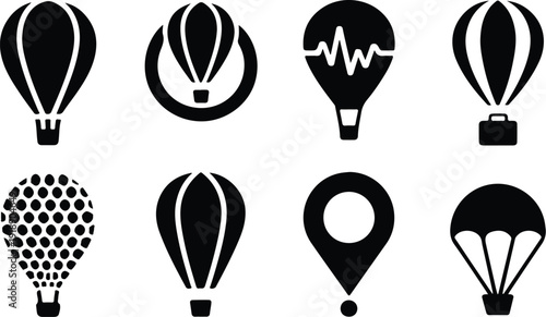Hot Air Balloon Icon Vector Set Air Balloon Travel Adventure Icon Pack