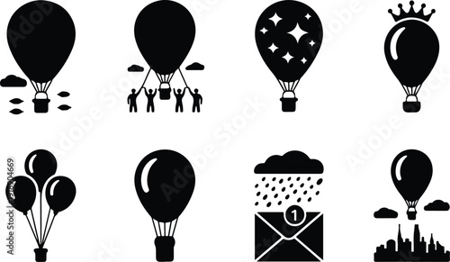 Hot Air Balloon Icon Vector Set Air Balloon Travel Adventure Icon Pack