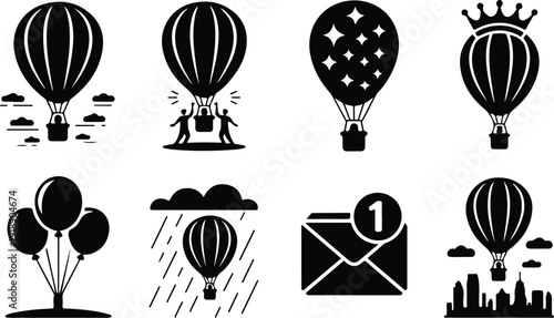 Hot Air Balloon Icon Vector Set Air Balloon Travel Adventure Icon Pack