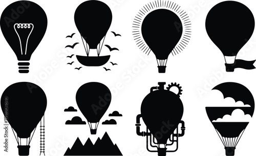 Hot Air Balloon Icon Vector Set Air Balloon Travel Adventure Icon Pack