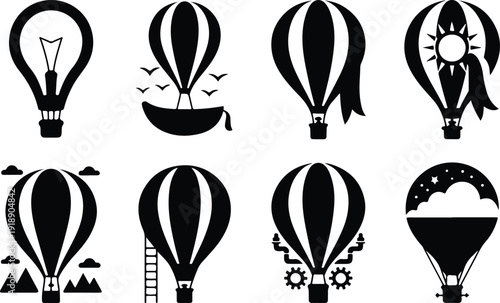 Hot Air Balloon Icon Vector Set Air Balloon Travel Adventure Icon Pack