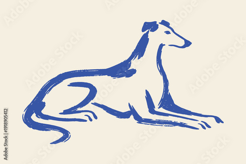 Greyhound lying down naive brush line art vector illustration