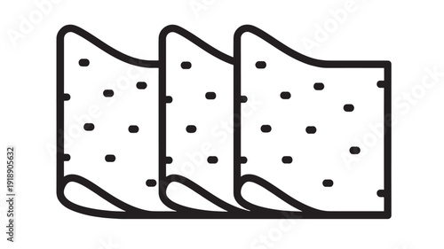 Bread slices icon in simple black outline style, three stacked pieces with crumb texture dots, minimal bakery food symbol isolated on white background