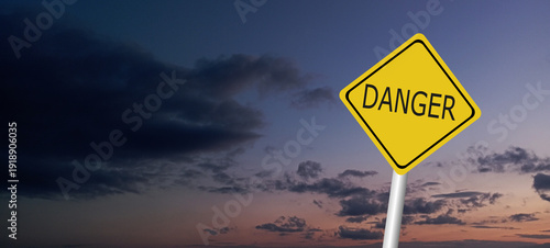 Hurricane Idalia warning sign against a powerful stormy background with copy space. Dirty and angled sign with cyclonic winds add to the drama.hurricane season sign on cloudy background
