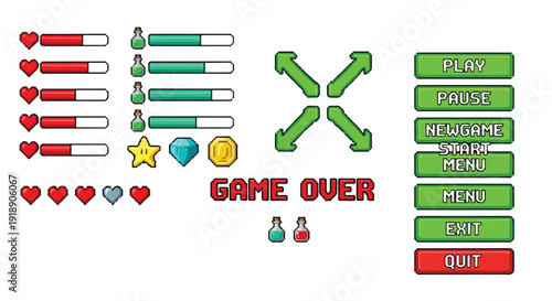 Pixel Art Game UI Elements Set Vector