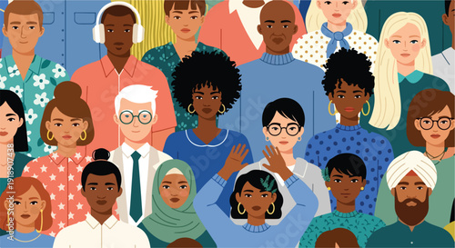 Diverse Group of Multi-Ethnic People Flat Illustration