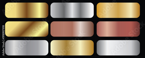 Collection of gold silver bronze and rose gold gradient texture background vector
