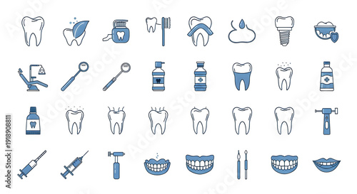 Dental care and hygiene icons illustration
