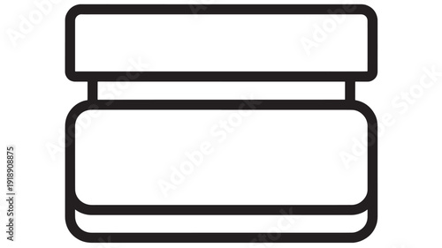 Jar cosmetic cream icon with wide lid and rounded container, clean black outline vector pictogram for skincare packaging, beauty product label, minimal UI symbol isolated