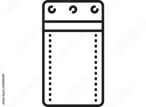 Pocket wallet line icon with stitched leather outline and snap button flap, minimalist black outline symbol for finance, money, payments, and personal accessories