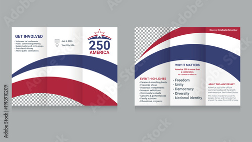 America 250 Trifold Brochure Template. Fully editable vector layout.