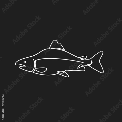 Minimalist Single Line Art Drawing of a Fish on a Black Background