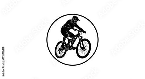 Mountain Biker Riding Downhill Silhouette.