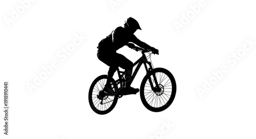 Mountain Biker Riding Downhill Silhouette.