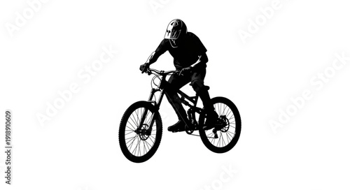 Mountain Biker Riding Downhill Freely.