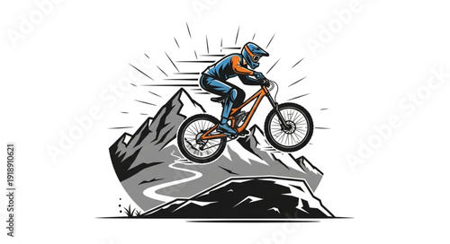 Mountain Biker Riding Downhill Freely.