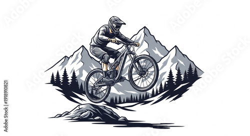 Mountain Biker Riding Downhill Illustration.