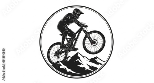 Mountain Biker Riding Downhill Illustration.