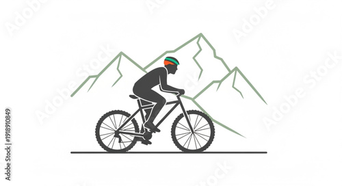 Mountain Biker Riding Downhill Mountain.