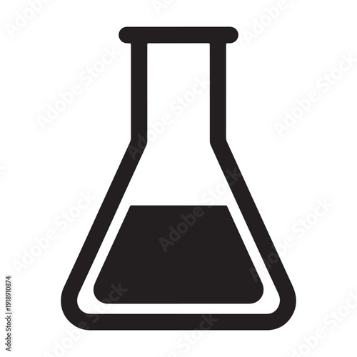 Black vector Erlenmeyer flask icon, laboratory equipment symbol, chemistry lab glassware illustration Isolated on transparent background, 