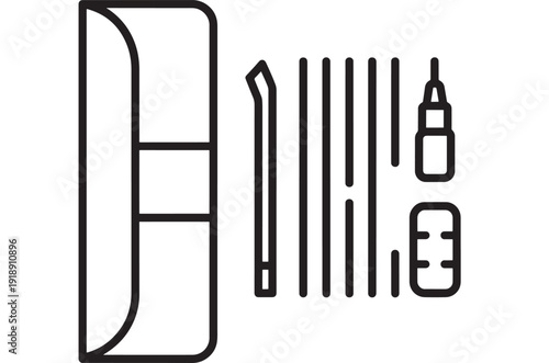 Smoking accessories icon set with cigarette pack, slim cigarette, filter tubes and lighter in minimal black outline, simple linear symbol for tobacco concept