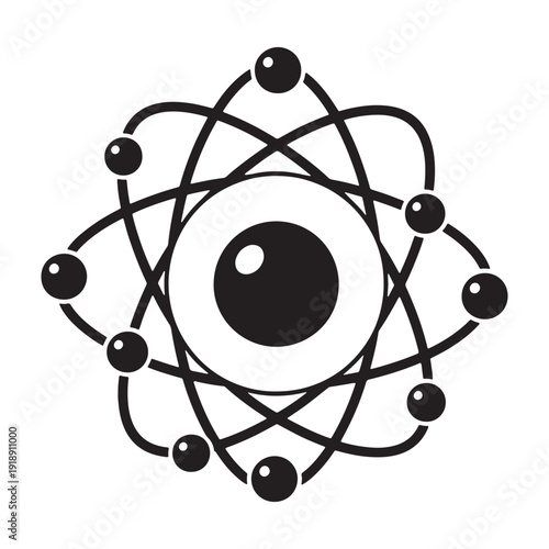 black atom symbol, atomic structure illustration, science icon, educational vector graphic, icon, vector illustration, Isolated