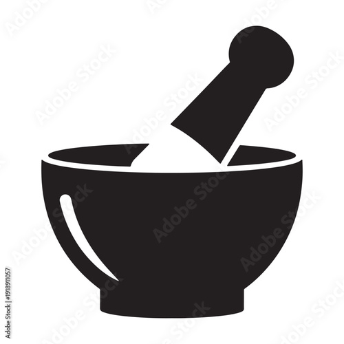 Black mortar and pestle icon, pharmacy symbol, vector illustration for website or presentation icon, vector illustration, Isolated