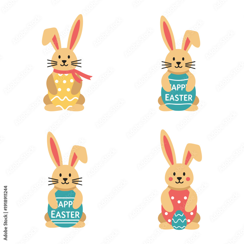 Fototapeta premium Easter Bunny Cookies with Decorations and Eggs.