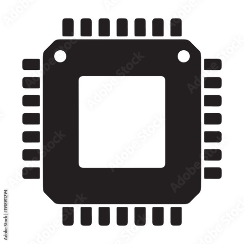 Black microchip icon, electronic circuit component, vector illustration for technology or hardware design, icon, vector illustration, Isolated