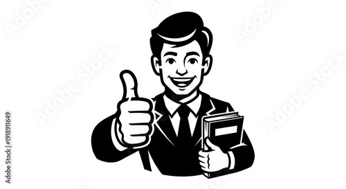 Cartoon businessman giving thumbs up approval.