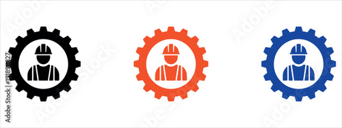 Industrial Engineer Worker in Gear Cogwheel Icons Set for Maintenance and Engineering Vector Illustration.