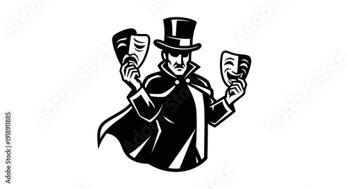 Magician in Top Hat Holding Playing Cards.