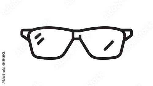 Glasses eyeglasses icon with thick outline frame and lens reflections, minimalist monochrome line art symbol for vision, optics, nerd style, and eyewear apps