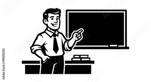 Man Standing Near Blackboard Pointing.