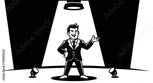 Man in Suit Standing Under Spotlight.