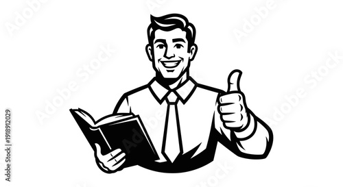 Man Reading Book and Giving Thumbs Up.