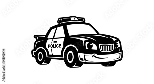 Police Car Vector Illustration Black White.