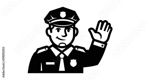 Police Officer Waving Hand Gesture Illustration 2.