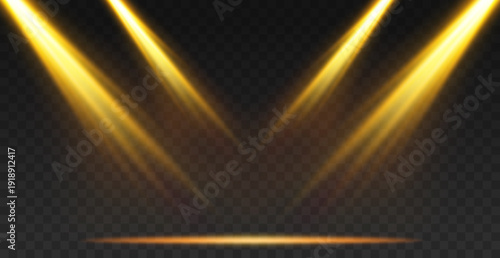 Spotlight, stage light, light source, concert lighting. Glowing light effect. Vector
