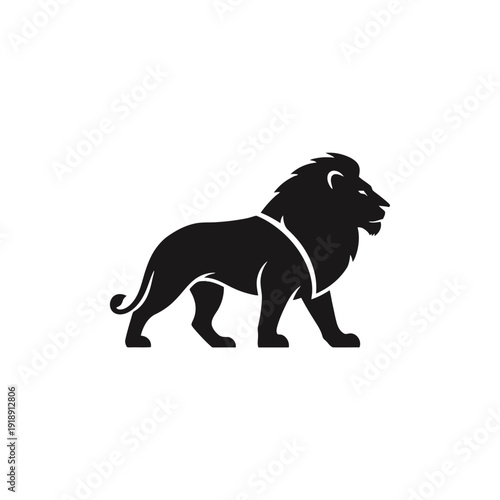 Black silhouette of a walking lion.