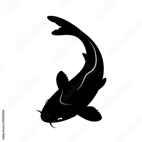Black silhouette of a fish swimming in water.