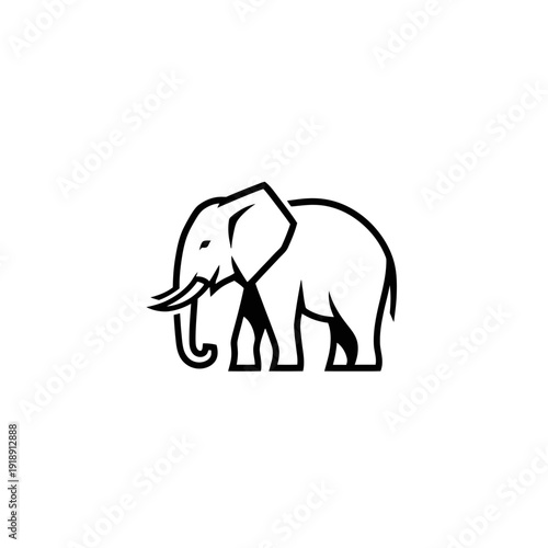Simple black and white illustration of an elephant.