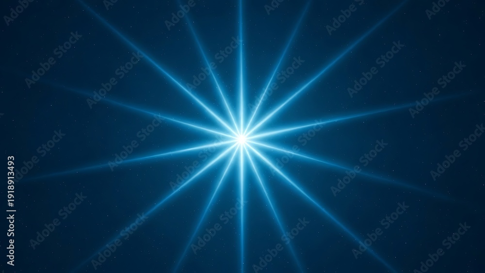Obraz premium Bright glowing starburst effect radiates brilliant blue light rays against deep dark background