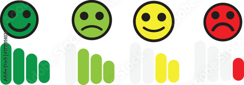Visual representation of emotional states and satisfaction levels using smiley faces and bar graphs.